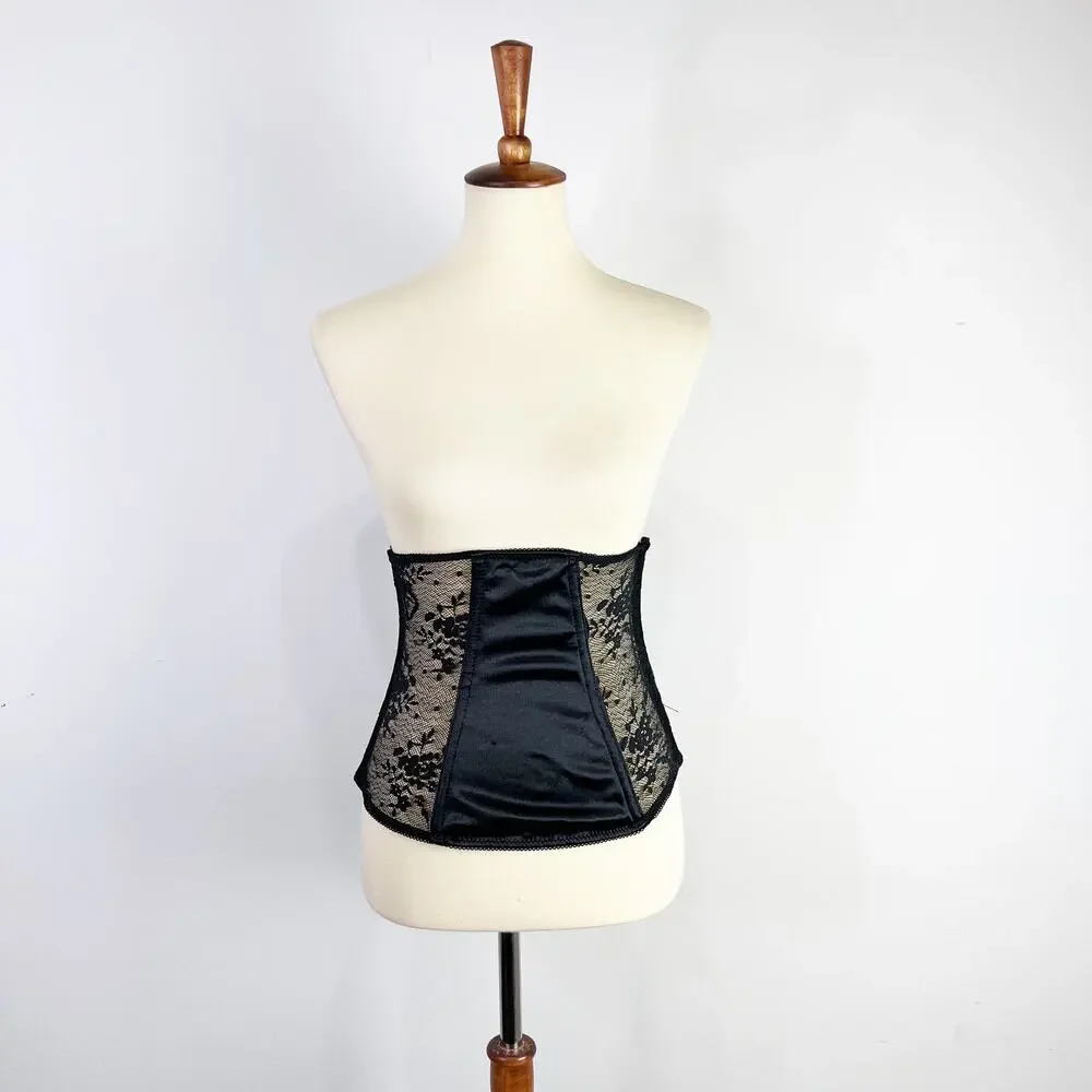 Black lace waist trainer corset back hook and eye side lace up Size XS/S